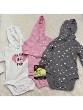Hanes Ultimate Flexi Body Suit Set Baby 6/12M Peace Love Hooded Long Sleeve